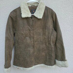 Route 66 Men's Dark Brown Leather Faux Fur Jacket Coat XL